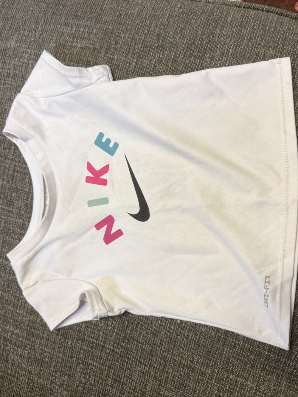 Nike White Short Sleeve Tee with Pink, Teal & Blue Logo